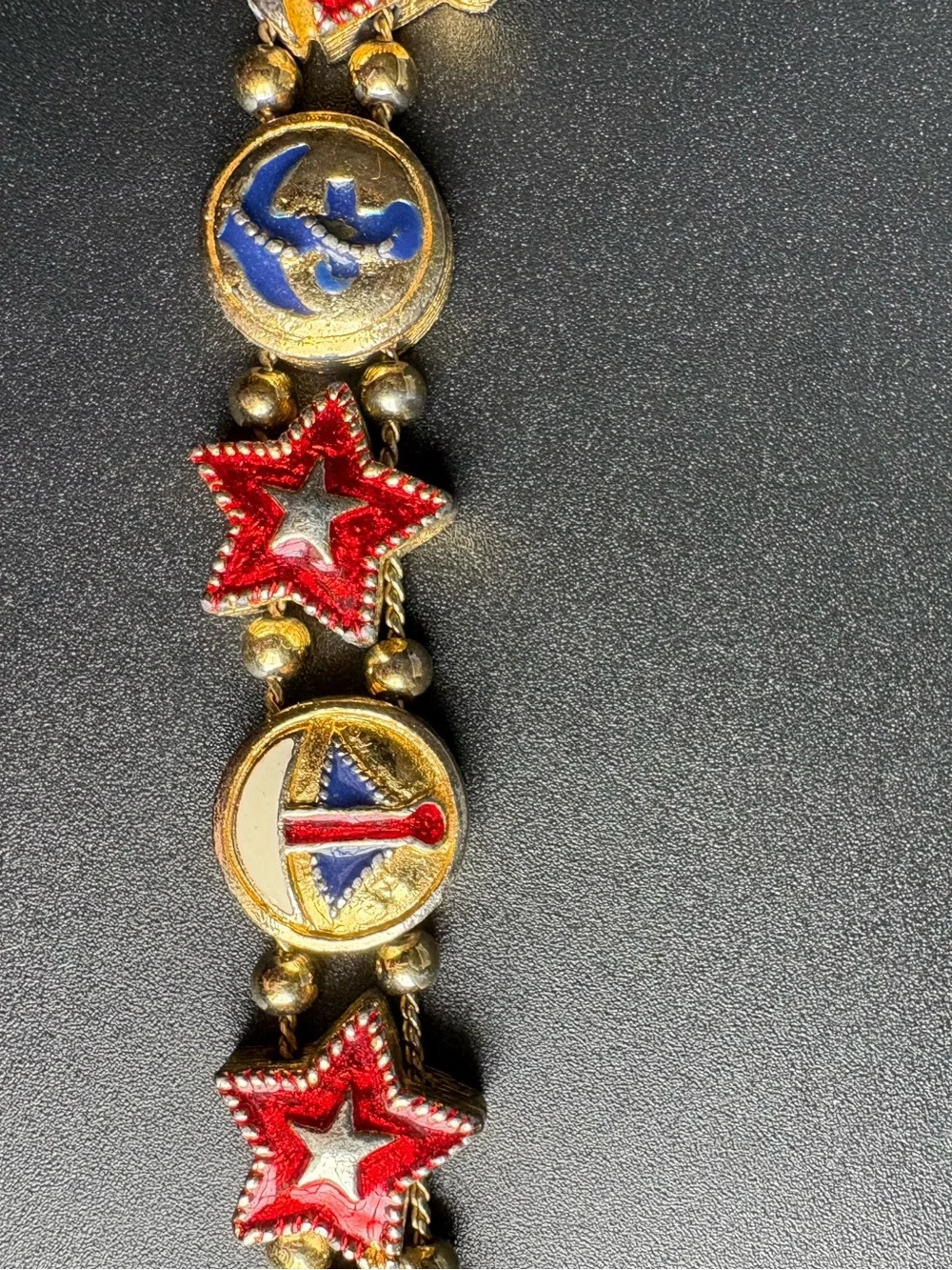 Vintage Nautical Charm Bracelet in Gold, Red, and Blue